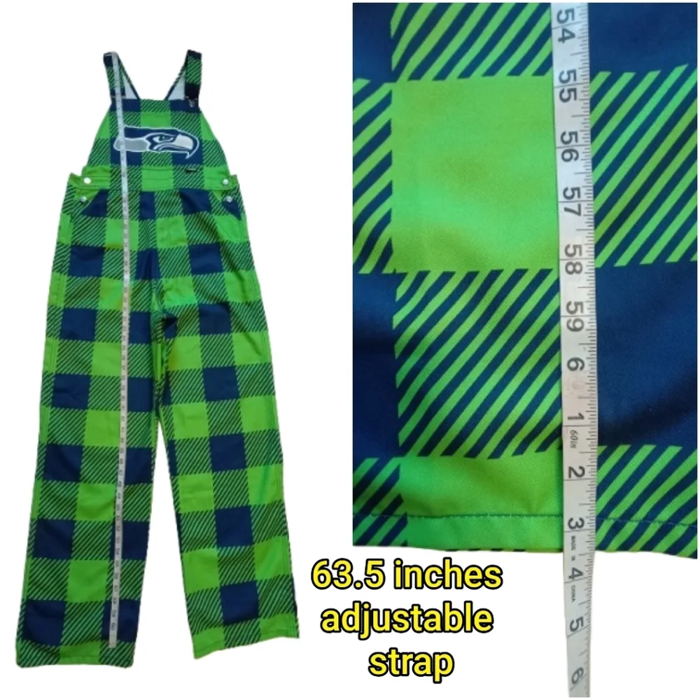 FOCO Seattle Seahawks plaid bib overalls Size: L - Picture 8 of 12